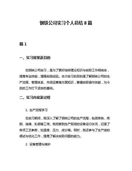 钢铁公司实习个人总结8篇