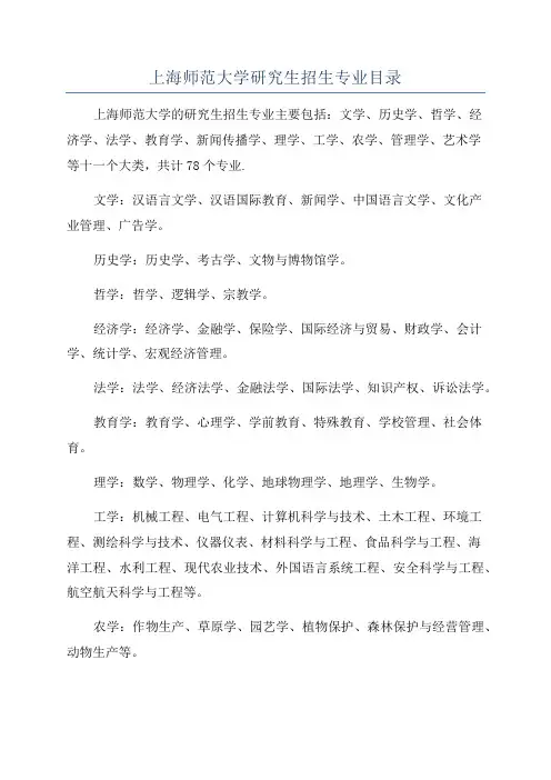 上海师范大学研究生招生专业目录