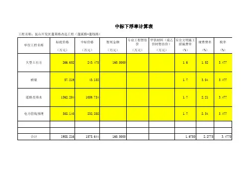 中标下浮率计算表(全自动计算)