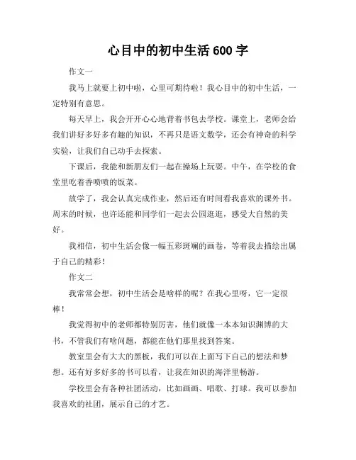 心目中的初中生活600字