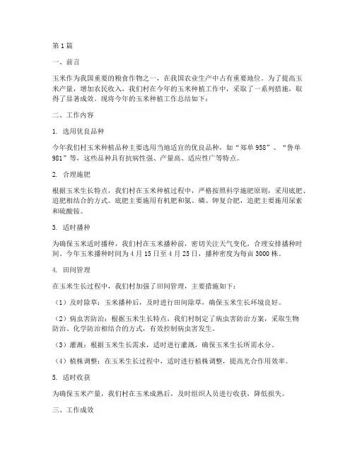 玉米种植工作总结范文(3篇)