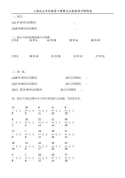 人教版五年级数学下册最大公因数练习题精选83