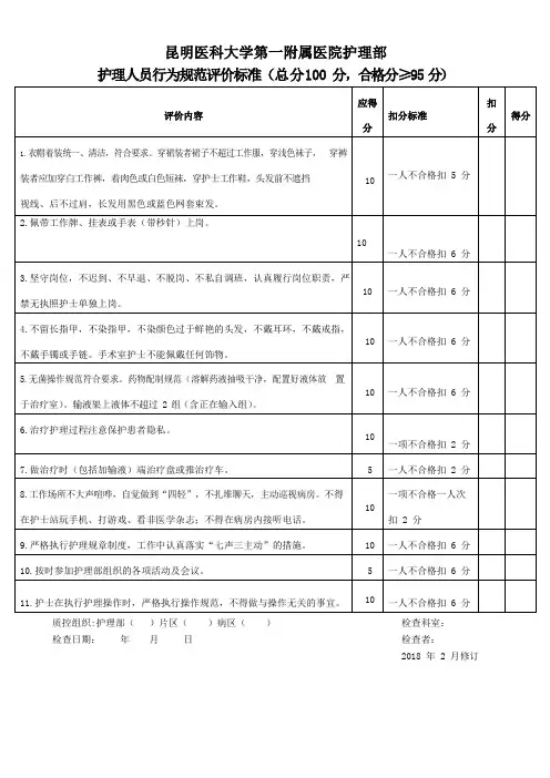医院护理人员行为规范评价标准