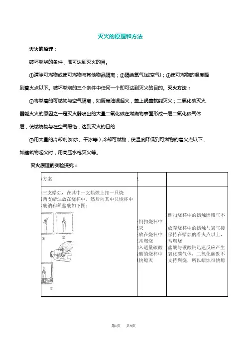九年级化学灭火的原理和方法