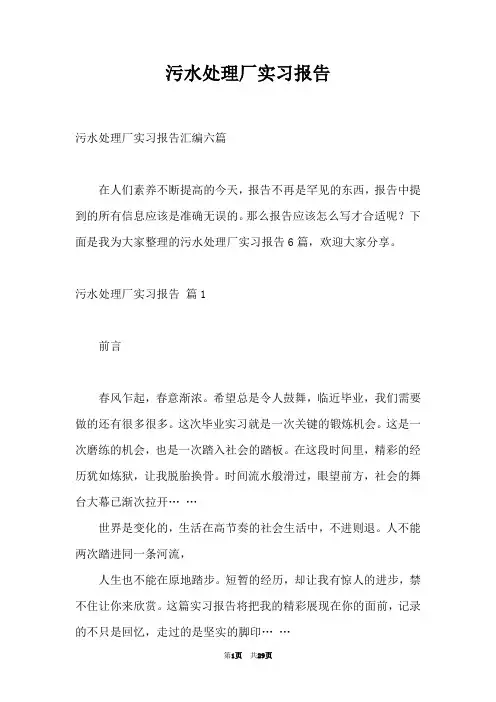 污水处理厂实习报告