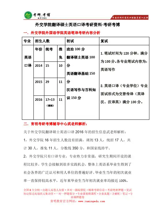 外交学院翻译硕士  招生简章、毕业去向、法硕学费