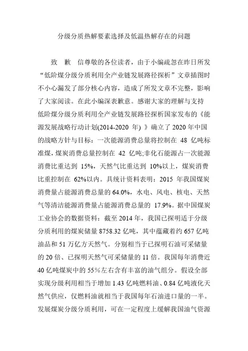 分级分质热解要素选择及低温热解存在的问题