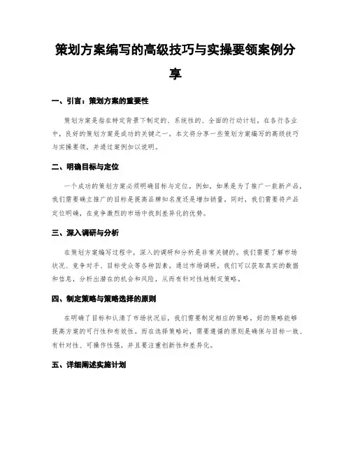 策划方案编写的高级技巧与实操要领案例分享