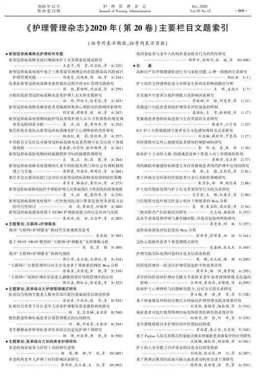 《护理管理杂志》2020年(第20卷)主要栏目文题索引
