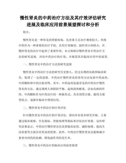 慢性肾炎的中药治疗方法及其疗效评估研究进展及临床应用前景展望探讨和分析