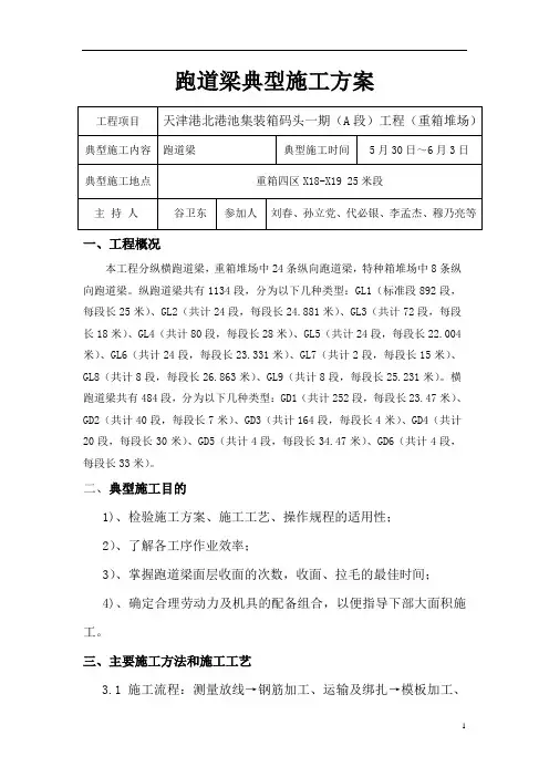 跑道梁典型施工计划