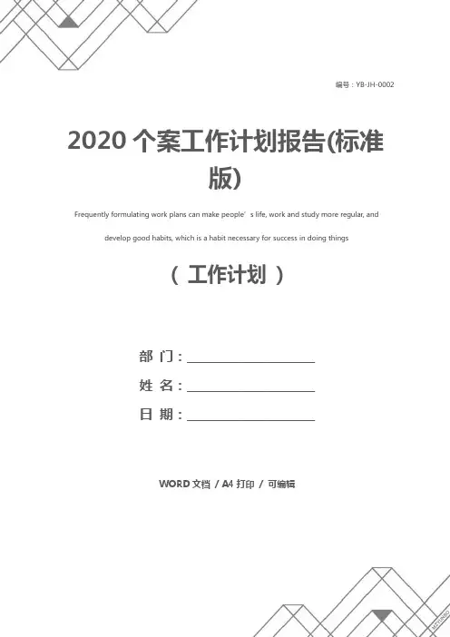 2020个案工作计划报告(标准版)