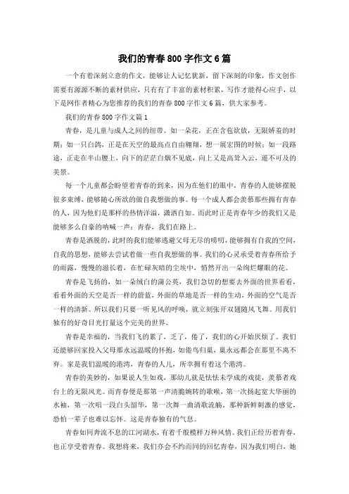 我们的青春800字作文6篇
