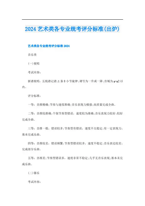 2024艺术类各专业统考评分标准(出炉)