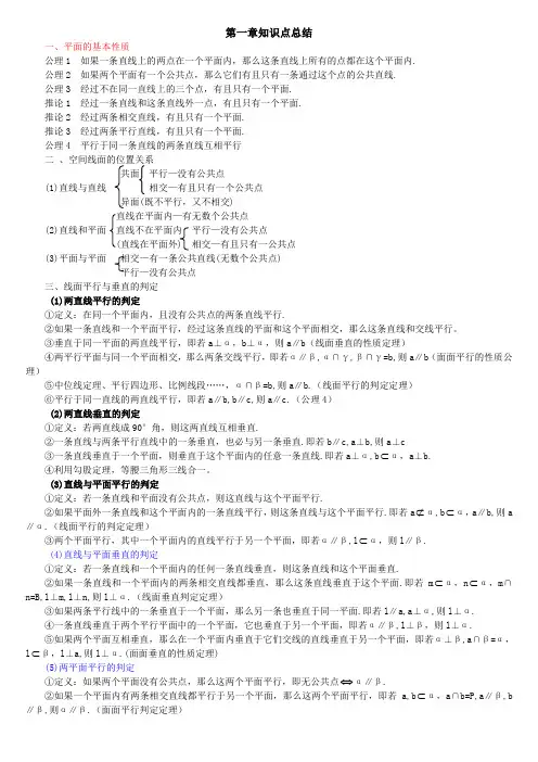 高一必修一数学立体几何知识点总结