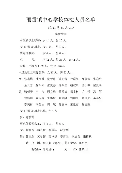 丽岙镇中心学校体检人员名单