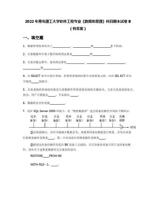 2022年青岛理工大学软件工程专业《数据库原理》科目期末试卷B(有答案)