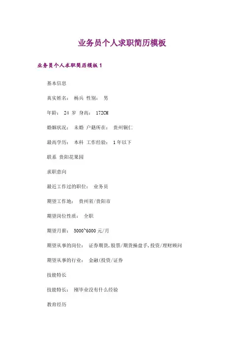 业务员个人求职简历模板
