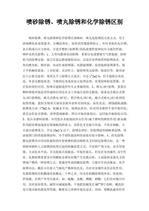 喷砂除锈、喷丸除锈和化学除锈区别