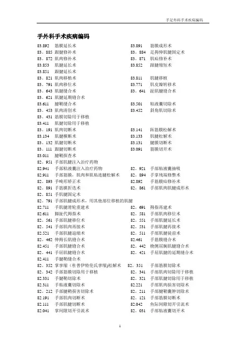 手外科手术疾病编码