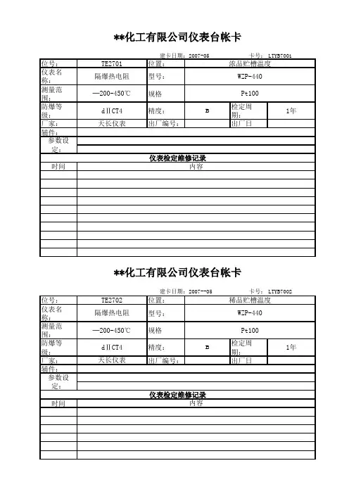 化工有限公司仪表台帐卡(双氧水成品罐区)