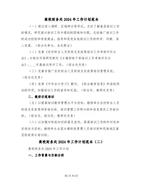 高校财务处2024年工作计划范本(二篇)