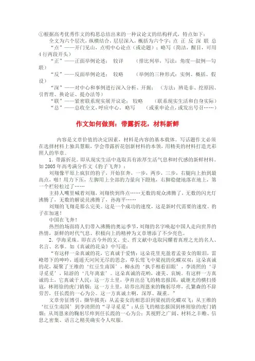 根据高考优秀作文的构思总结出来的一种议论文的结构样式