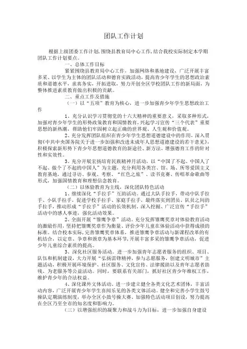 2011年学校团队工作计划要点