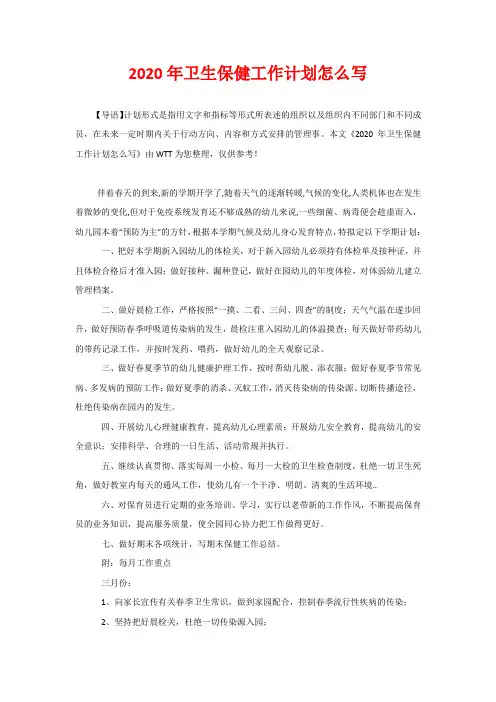 2020年卫生保健工作计划怎么写