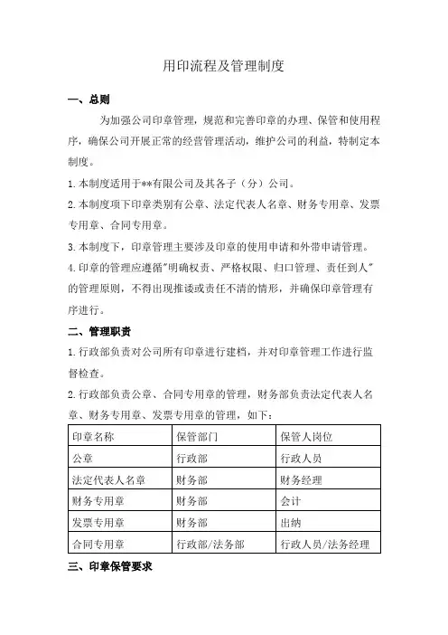 用印流程及印章管理制度
