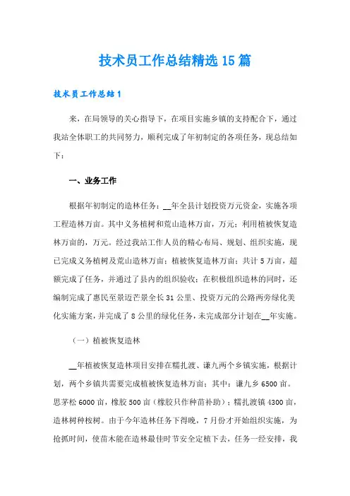 技术员工作总结精选15篇