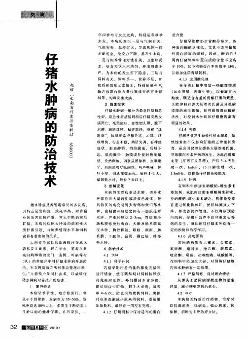 仔猪水肿病的防治技术