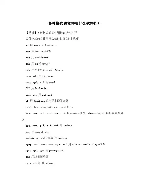 各种格式的文件用什么软件打开