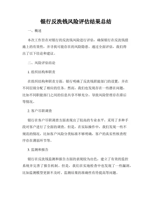 银行反洗钱风险评估结果总结
