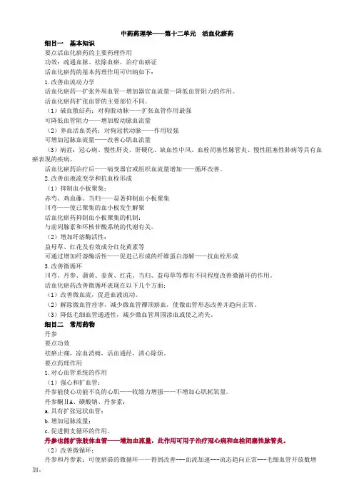 中药药理学——第十二单元 活血化瘀药