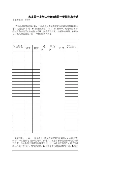 小学成绩通知单模板
