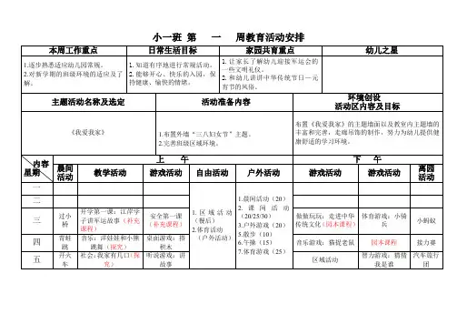 幼儿园小班周安排表1周