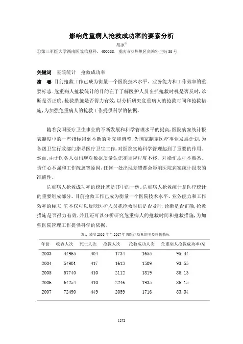 影响危重病人抢救成功率的要素分析