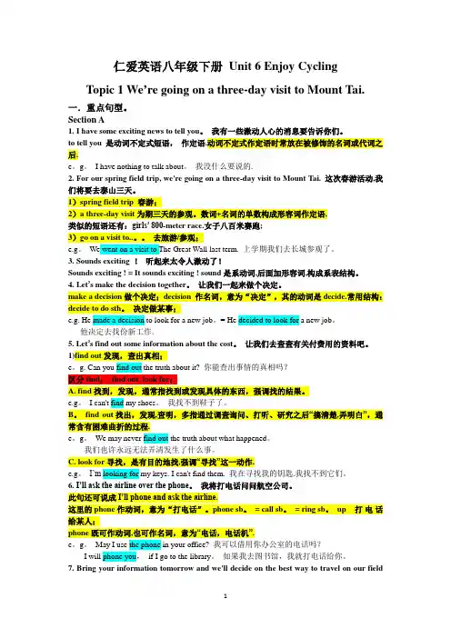 仁爱英语八年级下册-Unit-6--topic-1-重点知识点总结及练习