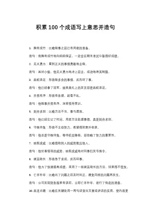 积累100个成语写上意思并造句