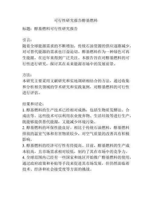可行性研究报告醇基燃料