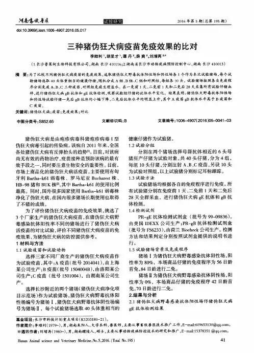 三种猪伪狂犬病疫苗免疫效果的比对