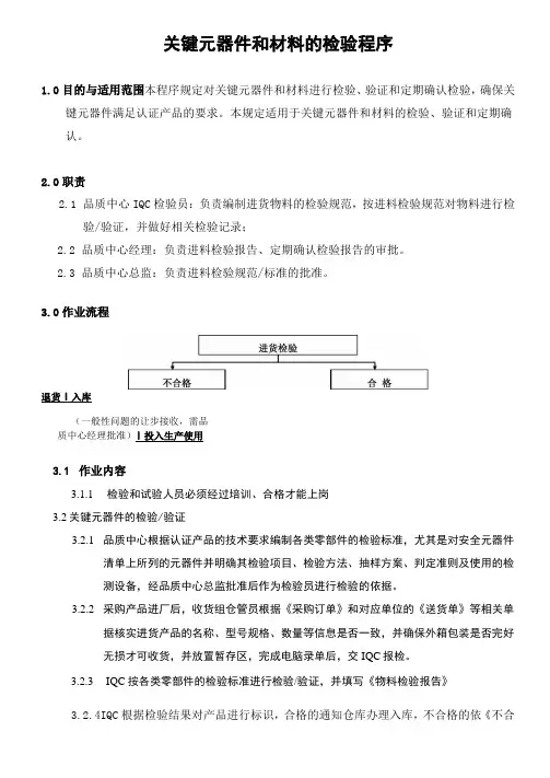 关键元器件和材料的检验程序