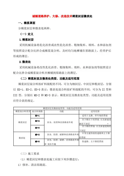 城镇道路养护、大修、改造技术稀浆封层微表处