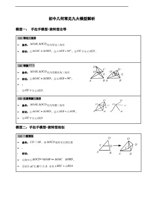 初中几何常见九大模型解析(完美版)