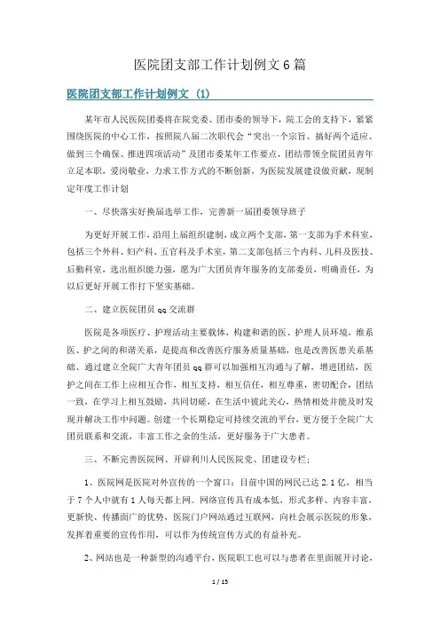 医院团支部工作计划例文6篇