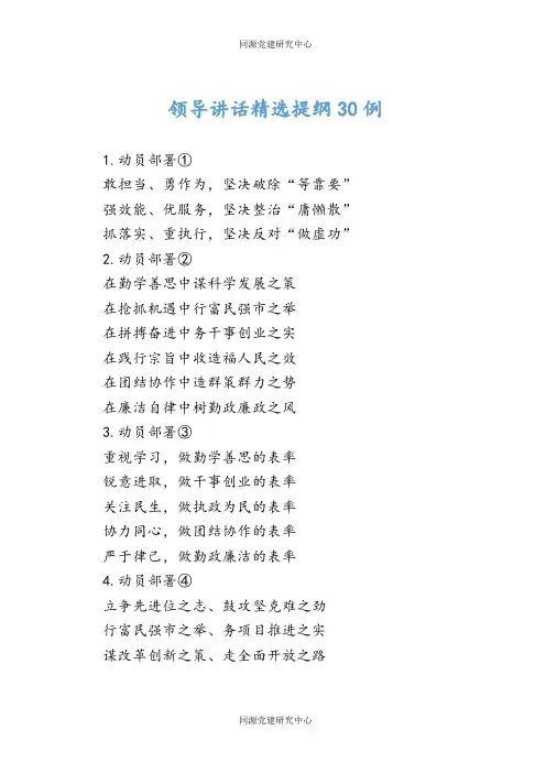 58领导讲话精选提纲30例