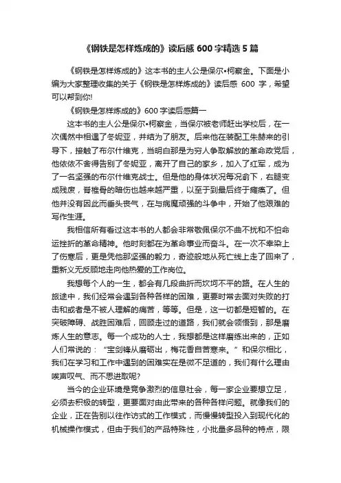 《钢铁是怎样炼成的》读后感600字精选5篇