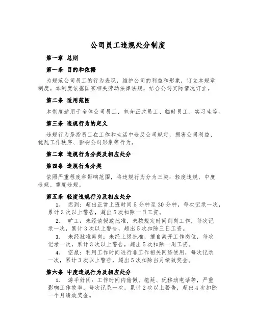 公司员工违规处分制度