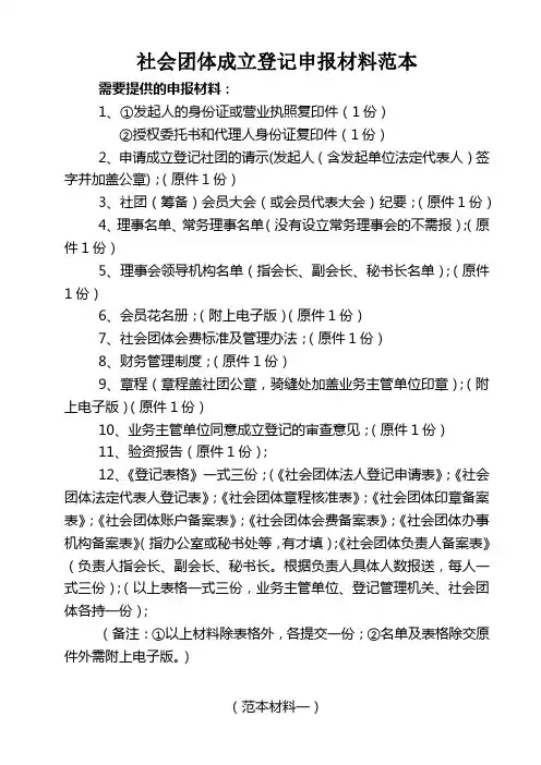 社会团体成立登记申报材料范本 精品